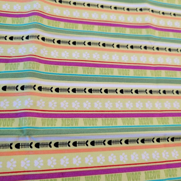 Cotton Fabric Woof Meow Stripe 18x44in Pet Theme Fishbone M'Liss Collection - Picture 7 of 9